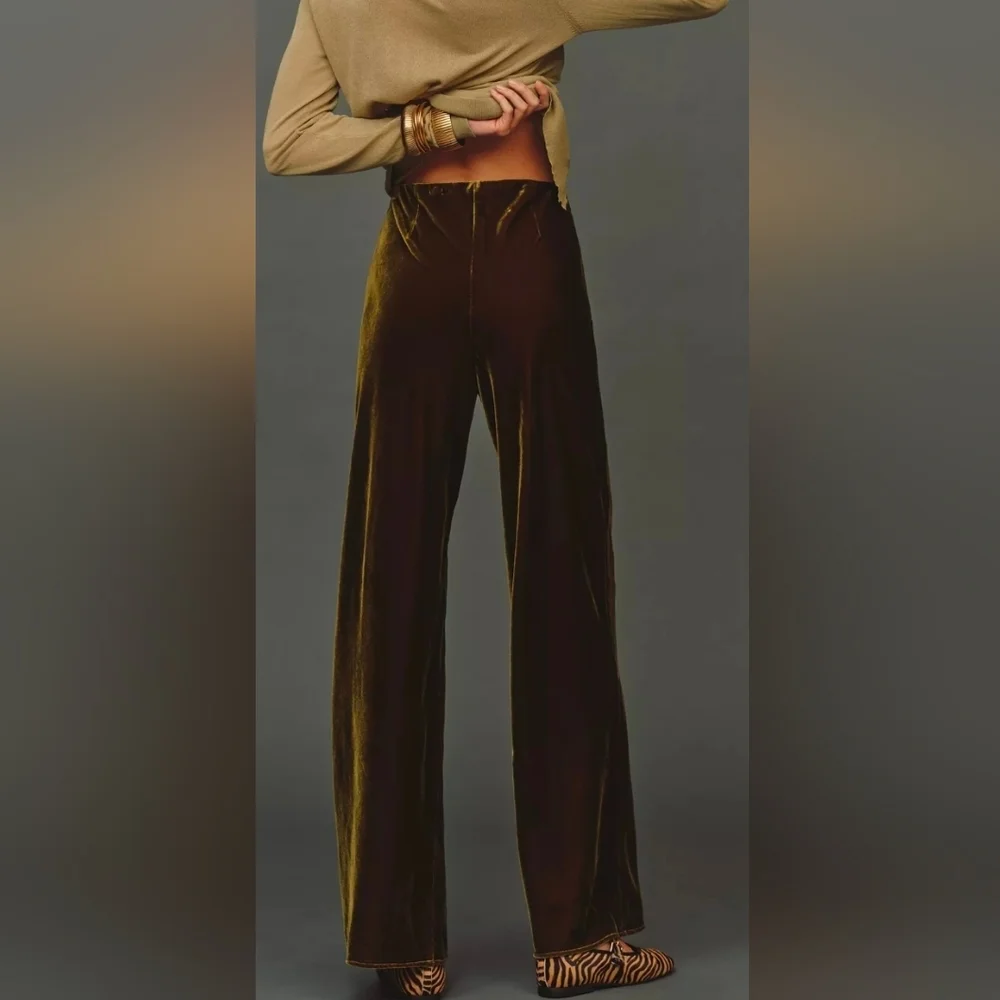 Anthropologie The Tilda Green Velvet Wide-Leg Pants - Picture 3 of 5
